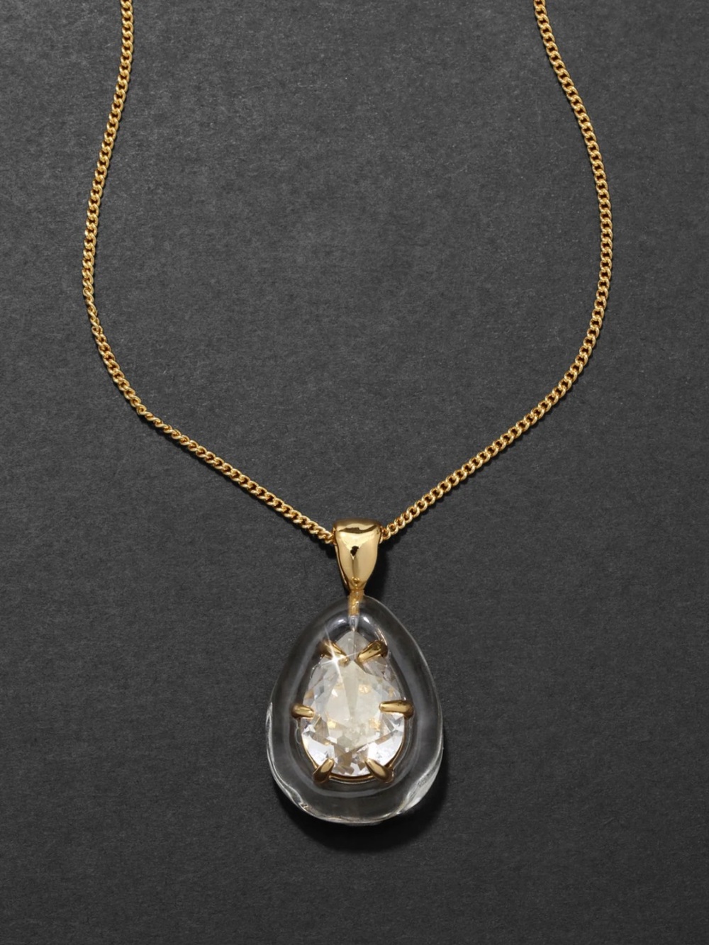 Alexis Bittar Gold Chain Necklace with Clear Teardrop Pendant